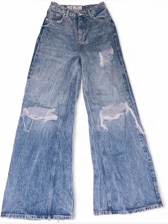Bershka Denim - Bershka Light Blue Distressed Wide-Leg Jeans